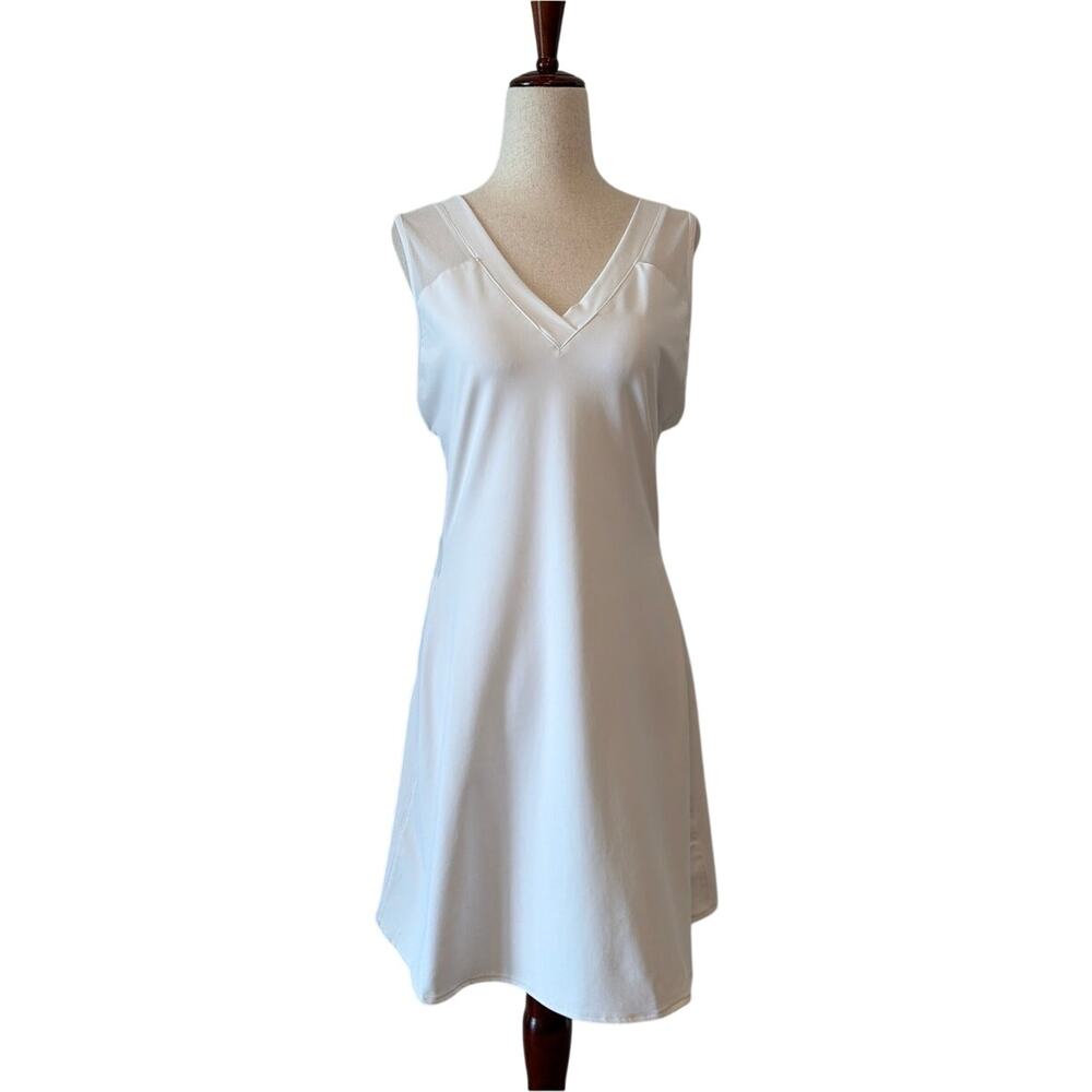 Prince Women’s Fashion V-Neck Tennis Dress, White, Size XL, Built-In Shorts